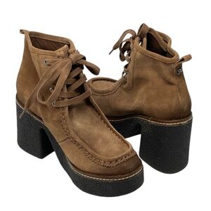 Sam Edelman Shaw Walnut Brown Leather Suede Chunky Heel Ankle Boots Size 7M